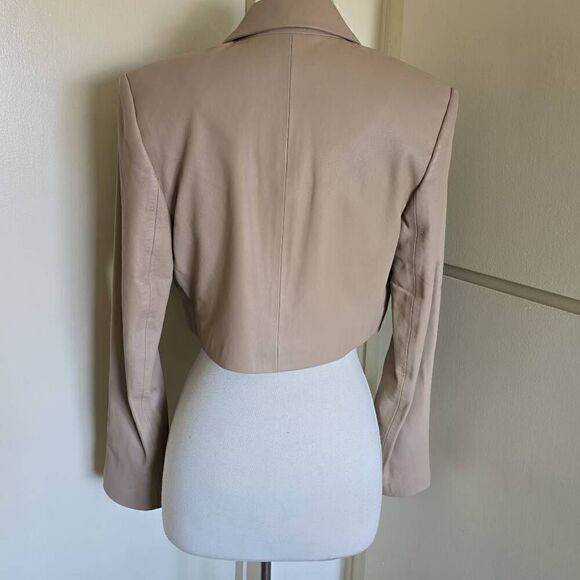 THE SEI Cropped Beige Leather Dinner Jacket, NWOT, Sz.2 - Picture 7 of 9